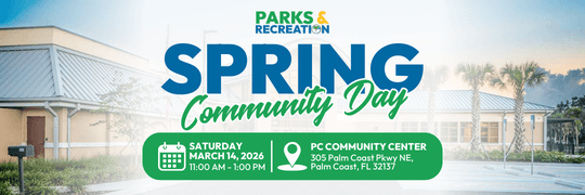 Spring community day artwork with community center in the background