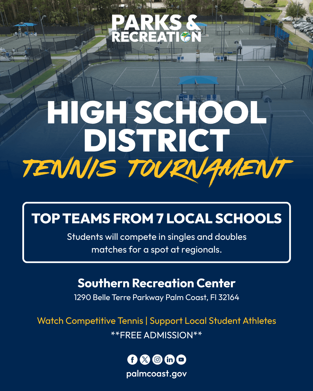 City of Palm Coast to Host High School District Tennis Tournament at Southern Recreation Center