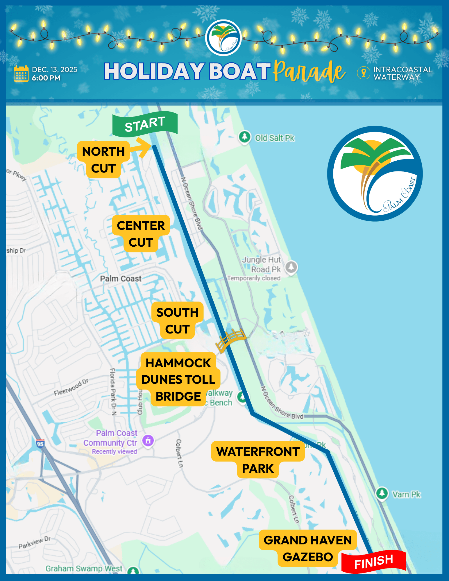 Holiday Boat Parade extended route - North Cut to Grand Haven Gazebo.png