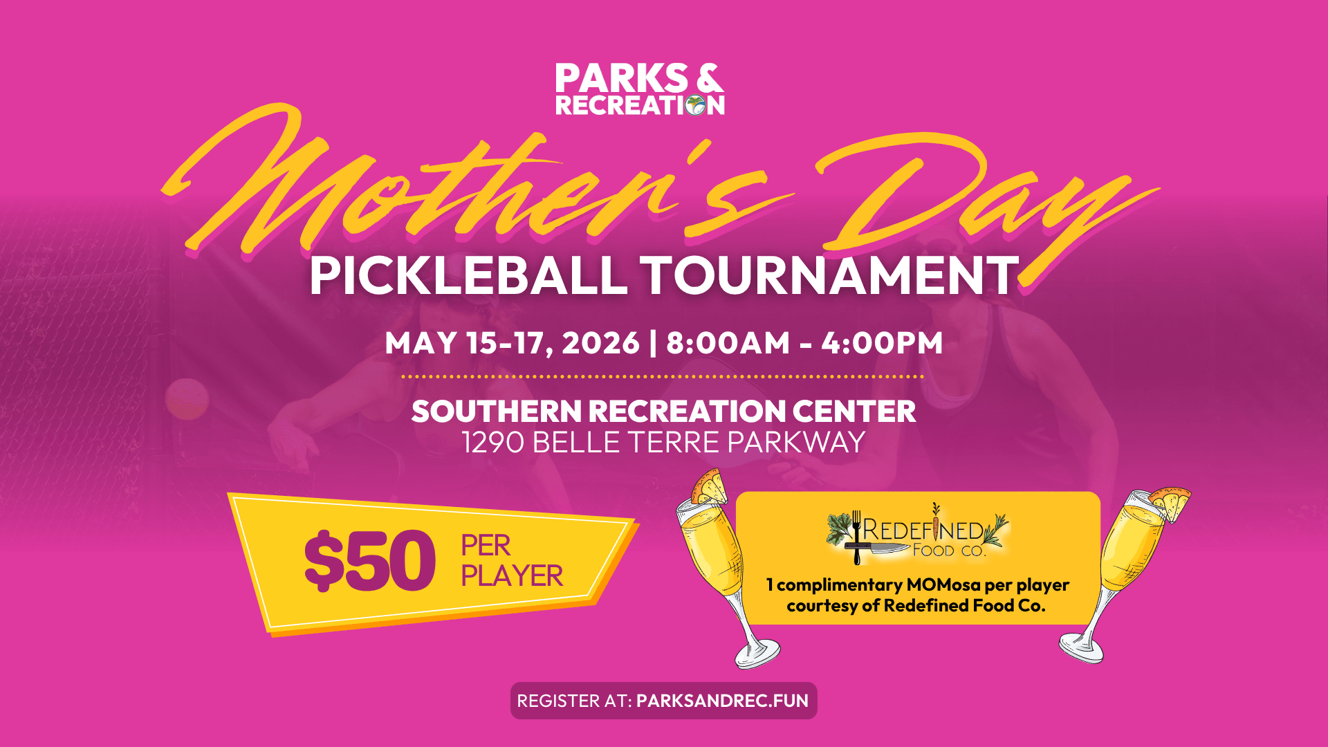 Graphic for Mother's Day Pickleball Tournament