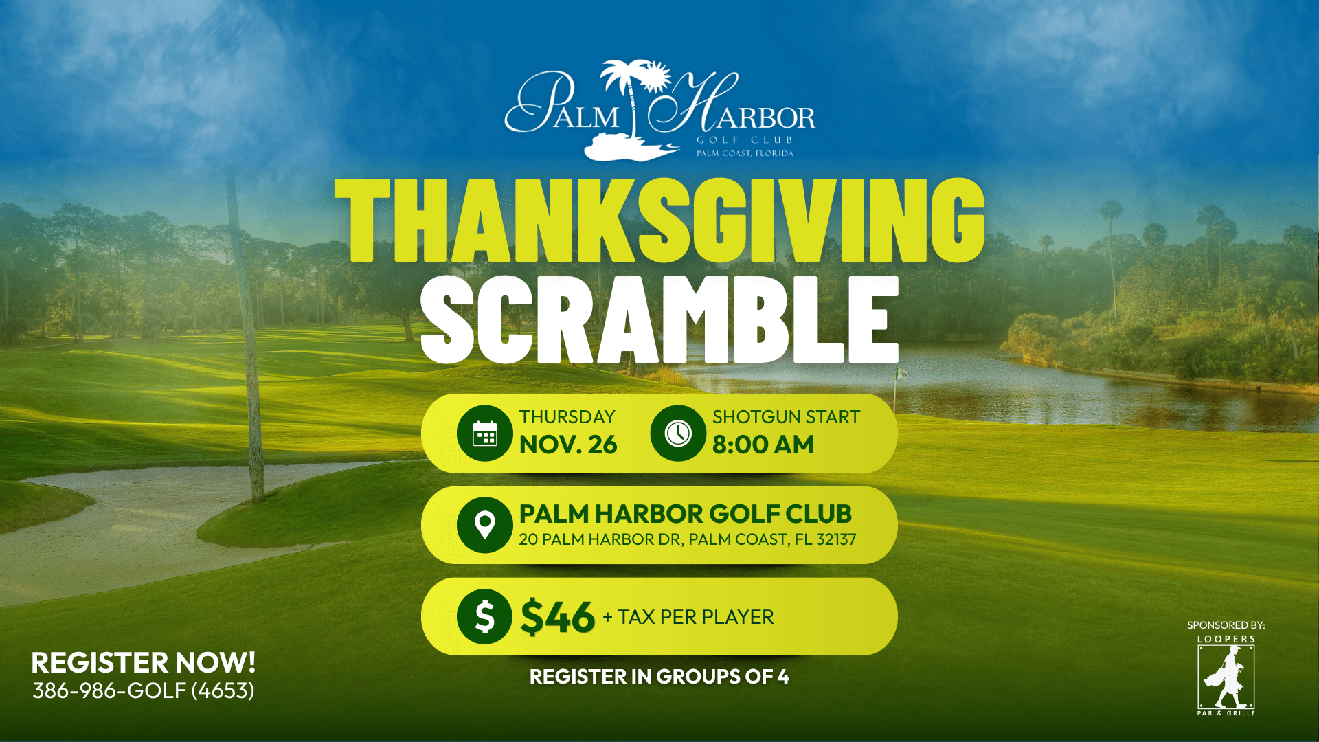 Palm Harbor Golf Club will host its inaugural Thanksgiving Scramble on Thursday, November 26, giving golfers a chance to play a round on Thanksgiving morning before spending the holiday with family and friends.