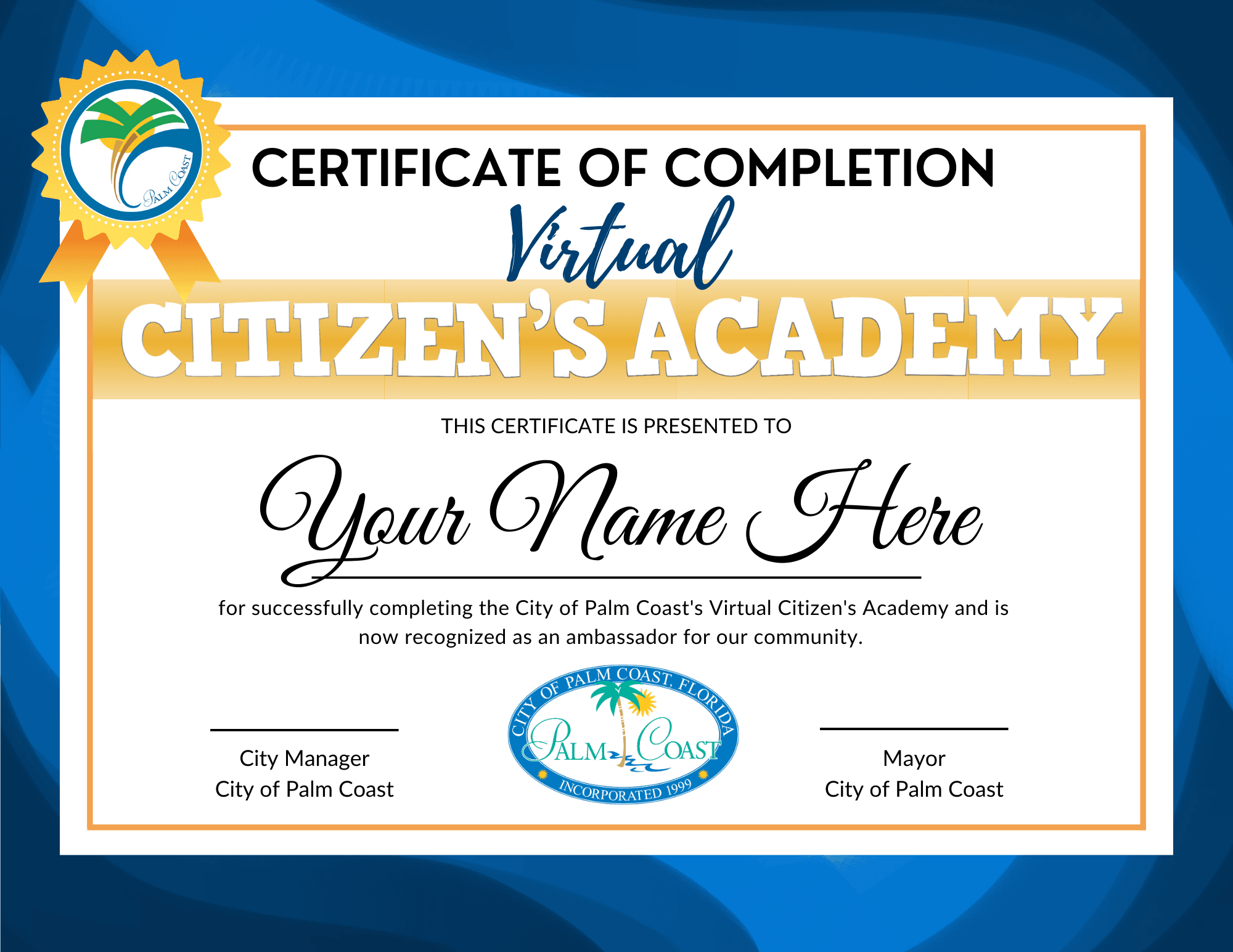 Virtual Citizens Academy Certificate