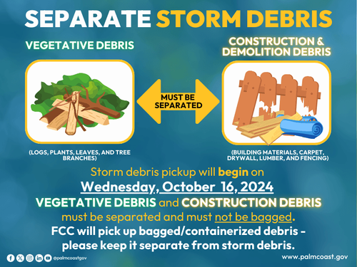 City of Palm Coast Storm Debris Pickup to Begin Wednesday, October 16