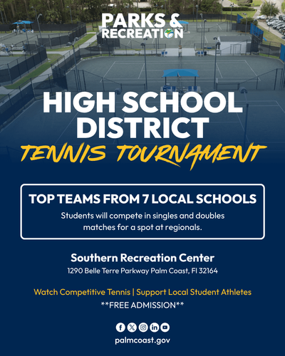 City of Palm Coast to Host High School District Tennis Tournament at Southern Recreation Center