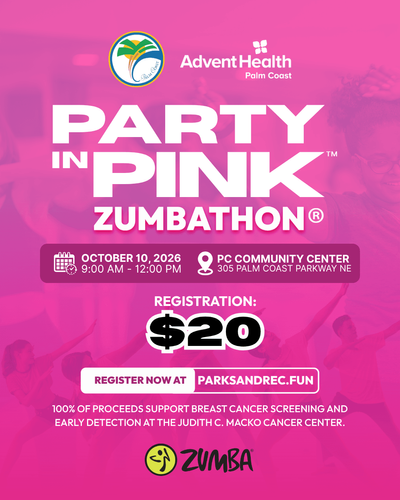 City of Palm Coast and AdventHealth Foundation to Host Party in Pink™ Zumbathon®